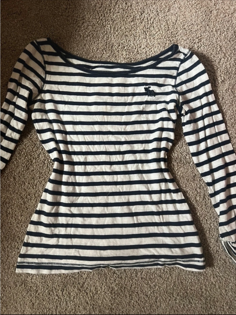 Abercrombie & Fitch Navy and White Striped Long-Sleeve Tee